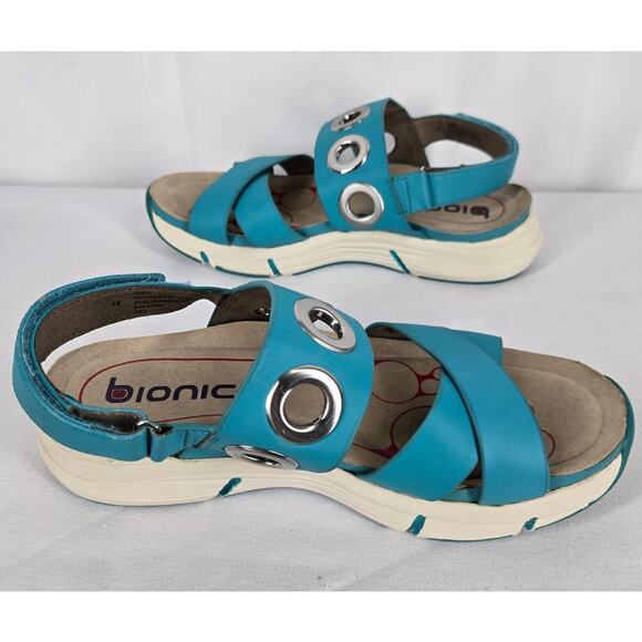 BIONICA WOMEN'S TEAL LEATHER SANDALS WITH VELCRO STRAP CLOSURE SIZE 8 - Picture 4 of 8